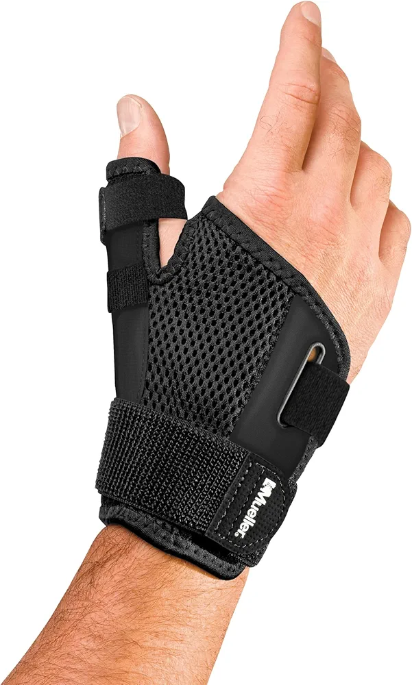 MUELLER Adjust-to-Fit Thumb Stabilizer - Unisex, One Size Fits Most, Ideal for De Quervains Tenosynovitis Brace, Thumb Brace for Arthritis Pain and Support, Can be Worn on Both Hands