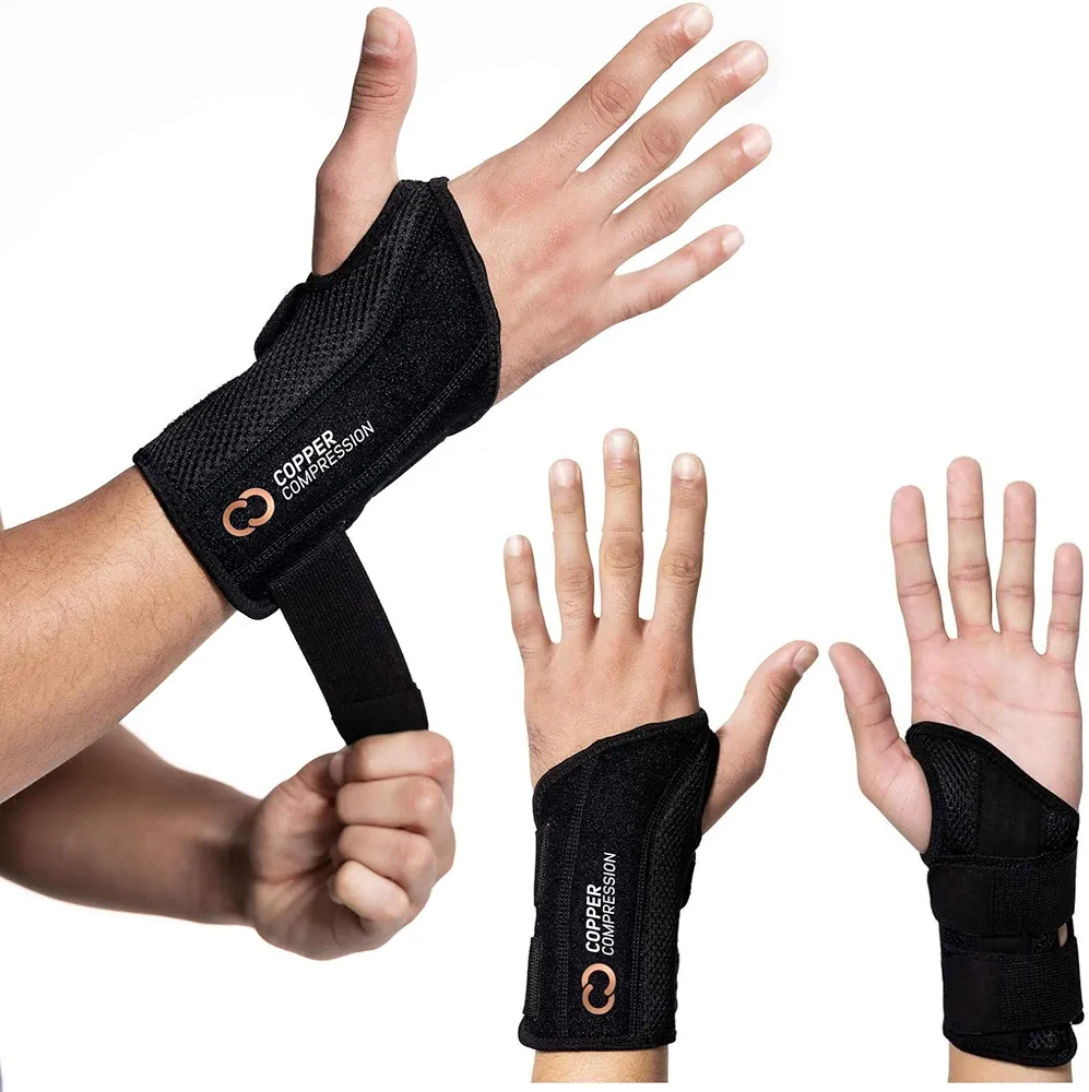 Copper Compression Wrist Brace - Copper Infused Adjustable Orthopedic Support Splint for Pain, Carpal Tunnel, Arthritis, Tennis Elbow, Tendinitis, RSI, Ganglion Cyst for Men Women - Right Hand - S/M