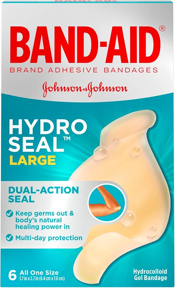 Band-Aid Brand Hydro Seal Large Waterproof Adhesive Bandages for Wound Care and Blisters, 6 ct