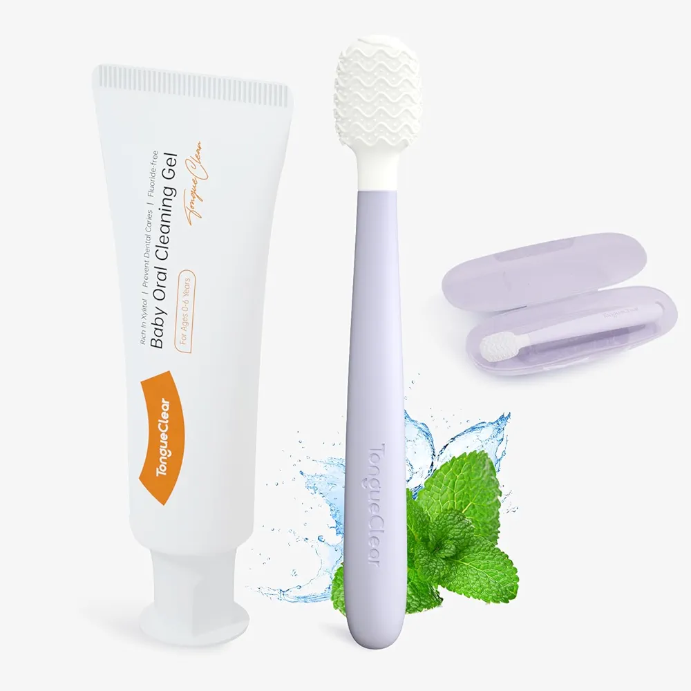 Kids Tongue Scraper and Training Toothpaste Kit, Tongue Cleaner for Infant & Newborn, Baby Oral Cleaner, Toddler Toothbrush for Tooth Mouth Gum Clean, Infant Toothbrush Oral Cleaning Stick