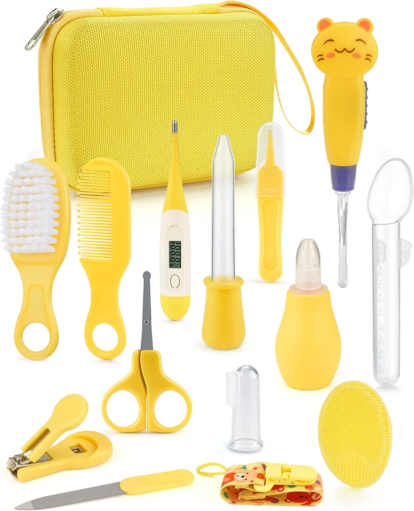 Baby Healthcare and Grooming Kit 15 in 1, Safe Baby Grooming Kit Newborn Girl Boy Essentials, Portable Baby Care Set Nursery Shower Gift for Infant Baby Registry Search (Yellow)