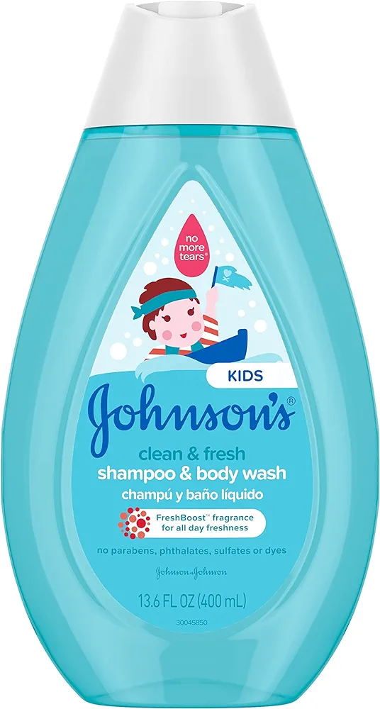 Johnson's Baby Clean Fresh TearFree Children's Shampoo Body Wash Paraben Sulfate DyeFree Formula is Hypoallergenic Gentle on Toddler's Sensitive Skin FreshBoost Fragrance, Sulfate-free, 13.6 Fl Oz