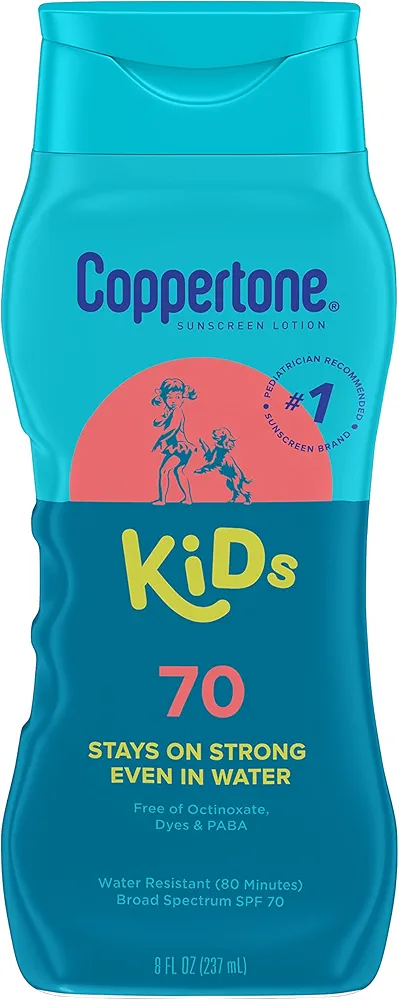 Coppertone Kids Sunscreen Lotion, SPF 70 Sunscreen for Kids, Water Resistant Sunscreen Lotion, 8 Fl Oz