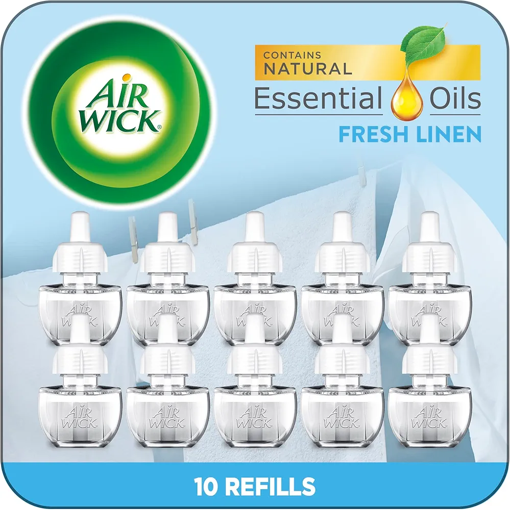 Air Wick Plug in Scented Oil Refill, 10ct, Fresh Linen, Air Freshener, Essential Oils, Eco Friendly Pack