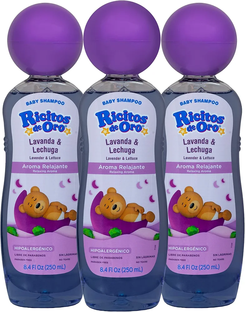 Ricitos de Oro Lavender Baby Shampoo, Children Cleansing Shampoo with Natural Lavender, Formulated for Babies, 3-Pack of 8.45 FL Oz Each, 3 Bottles