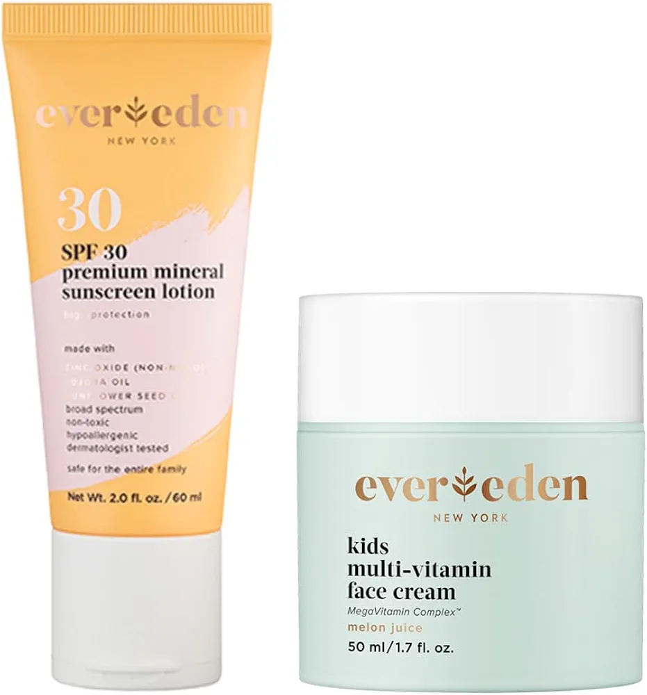 Evereden Kids Face Cream: Melon Juice, 1.7 oz. & SPF 30 Mineral Sunscreen | Clean and Non-Toxic Kids Products | Multi-Vitamin Skin Care for Kids