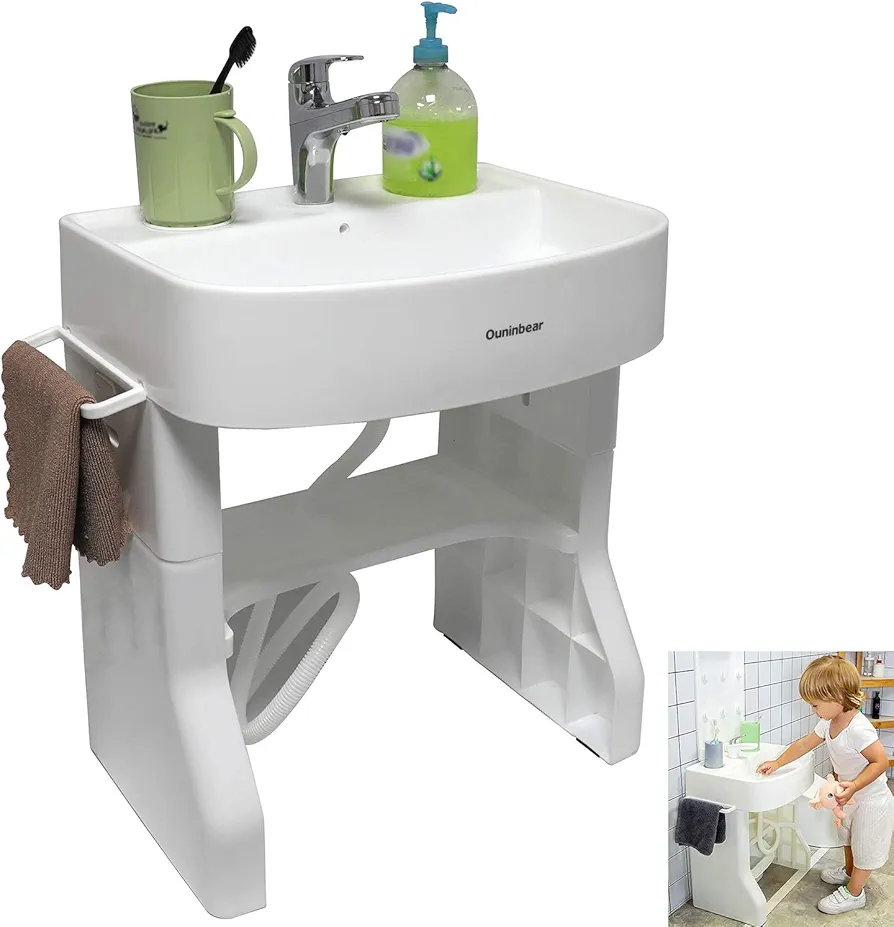 XKMT- Self-care Toddler Grown-up Early Training Learning Plastic Wash Basin For Child Kids Simulation Towel Shelf Wash Hand Grown [P/N: ET-BABY007-WHITE]