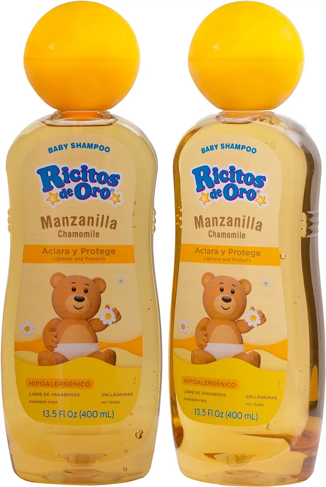 Ricitos de Oro, Baby Shampoo Cleansing and Lightening Baby Shampoo with Chamomile, Paraben Free, Hypoallergenic 2-Pack of 13.5 FL Oz Each, 2 Bottles