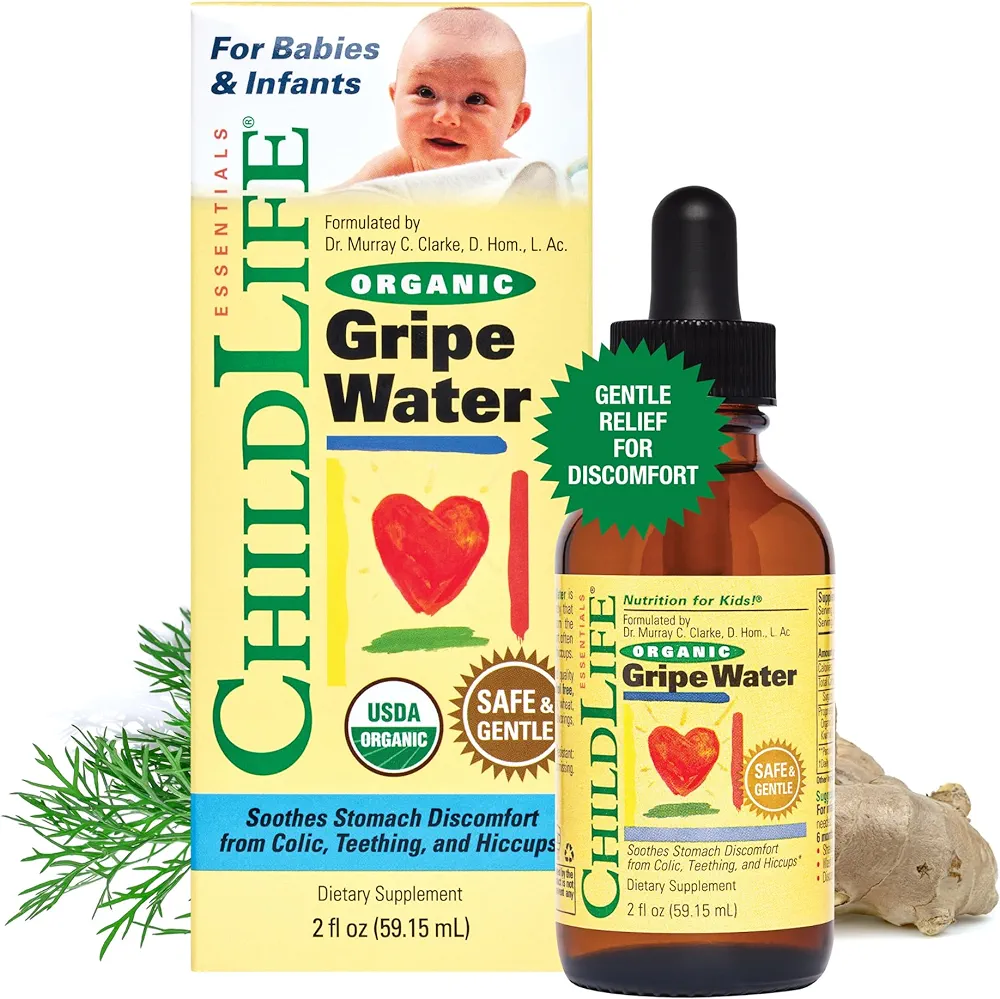 CHILDLIFE ESSENTIALS Organic Gripe Water for Babies & Newborns - Soothes Occasional Stomach Discomfort Associated with Colic, Teething, & Hiccups in Children, Gluten-Free - 2 Fl Oz (Pack of 1)