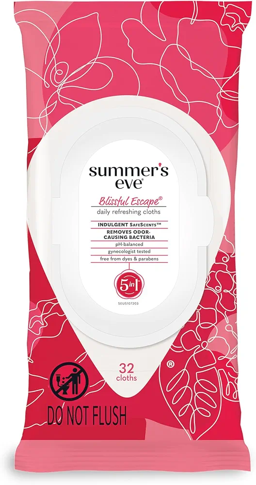 Summer's Eve Blissful Escape Daily Refreshing Feminine Wipes, Removes Odor, pH balanced, 32 Count