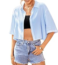 Verdusa Women''s Pocket Front Drop Shoulder Half Sleeve Crop Top Shirt Blouse