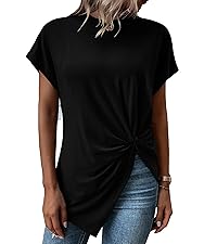 Verdusa Women''s Casual Twist Front Asymmetrical Hem Short Sleeve Tee Top