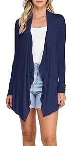 Women''s Drape Front Open Cardigan Long Sleeve Irregular Hem