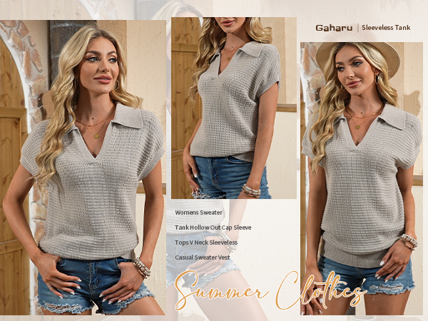 summer sweaters for women 2024 v neck cap sleeve tops sleeveless spring clothes sweater vest 2xl