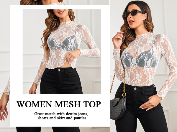 mesh top women long sleeve