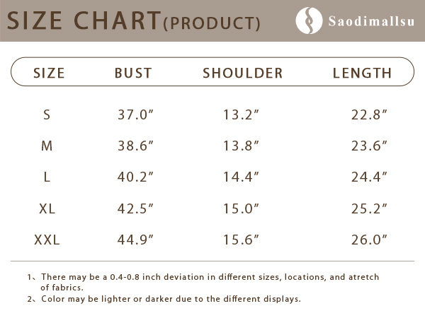 Loose Vest Size Chart