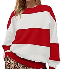 Striped Color Block Oversized Loose Long Crew Neck Sleeve Sweatshirt Pullover Top