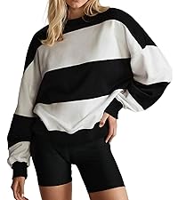 Striped Color Block Oversized Loose Long Crew Neck Sleeve Sweatshirt Pullover Top