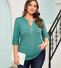 3/4 length sleeve womens tops plus size