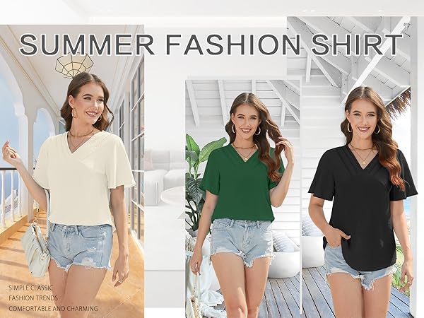 womens tops V neck t shirt loose fit tunics going out fashion tshirt womans fitted vneck t-shirt