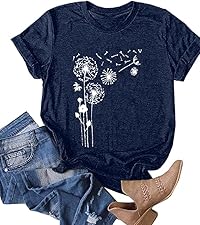 Women''s Dandelion Print T-Shirts Cute Dandelion Graphic Tee Shirts Casual Summer T Shirts