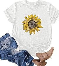 Womens Sunflower T Shirts Cute Graphic Shirts Vintage Short Sleeve Tees Tops