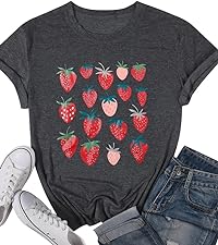 Strawberry Shirt Women Cute Strawberry Graphic Tee Shirts Strawberries Fruit Print Shirts 