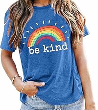 Be Kind Shirt Women Rainbow Graphic T-Shirt Funny Inspirational Saying Tees Tops Teacher Shirt Tops