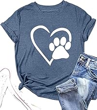 Dog Paw Prints Shirt Women Paw Love Heart Graphic T-Shirt Dog Lover Gift Dog Mom Tees Tops