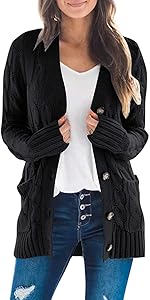 Gnpolo Cardigan Sweaters for Women Long Sleeve Open Front Button Cable Knit Pockets Cardigans