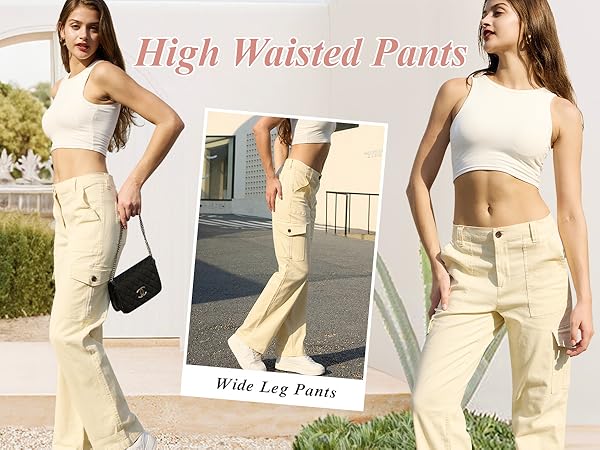 High Waisted Cargo Pants for Women Baggy Y2k Straight Wide Leg Pants with Pockets Streetwear