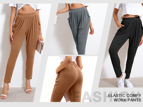 women''s casual loose high waist elastic waist capri pants