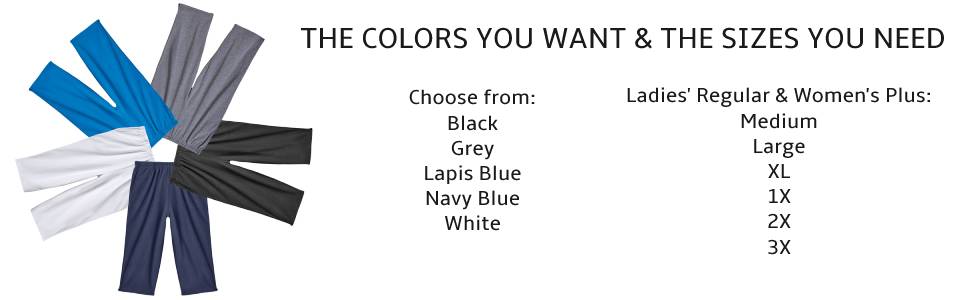 Colors and sizes