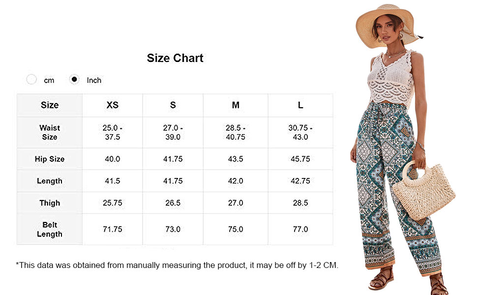 Milumia Women Belted Frilled Waist Tropical Print Boho Wide Leg Palazzo Pants