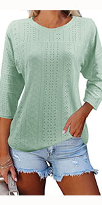 women 3/4 sleeve eyelet top