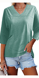 women 3/4 sleeve v neck t-shirt