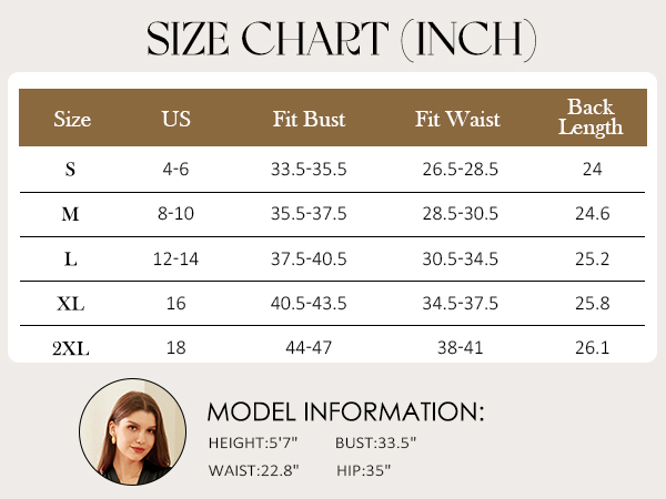 Size Chart for GRACE KARIN Sleeveless V Neck Pleated Top for Women