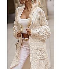 Oversized Long Cardigan Sweaters Fall Open Front Batwing Sleeve Cable Knit Cardigans with Pockets