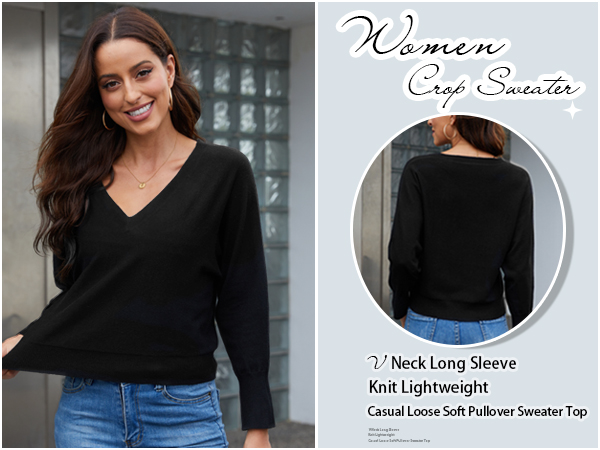 women long sleeve cop sweater v neck