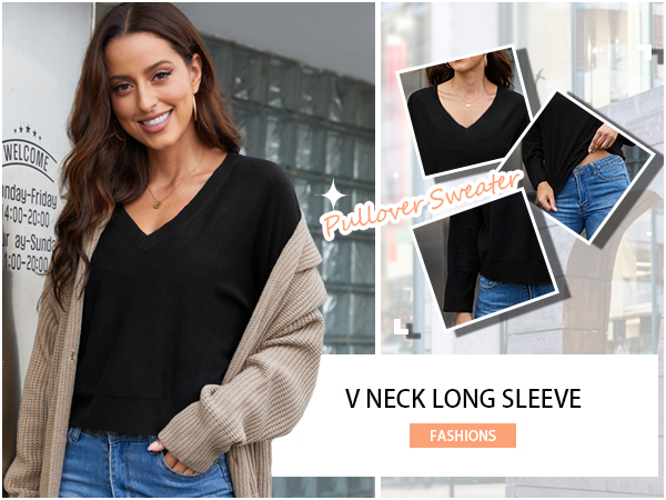 v neck long sleeve sweater top