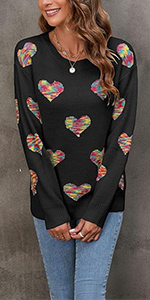 Women Rainbow Colored Cute Heart Knitted Pullover Sweaters