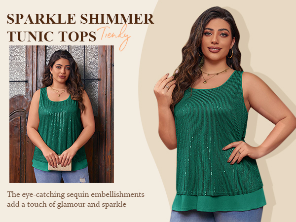 Womens Plus Size Sequin Tank Tops Summer Scoop Neck Sleeveless T-Shirts Tops