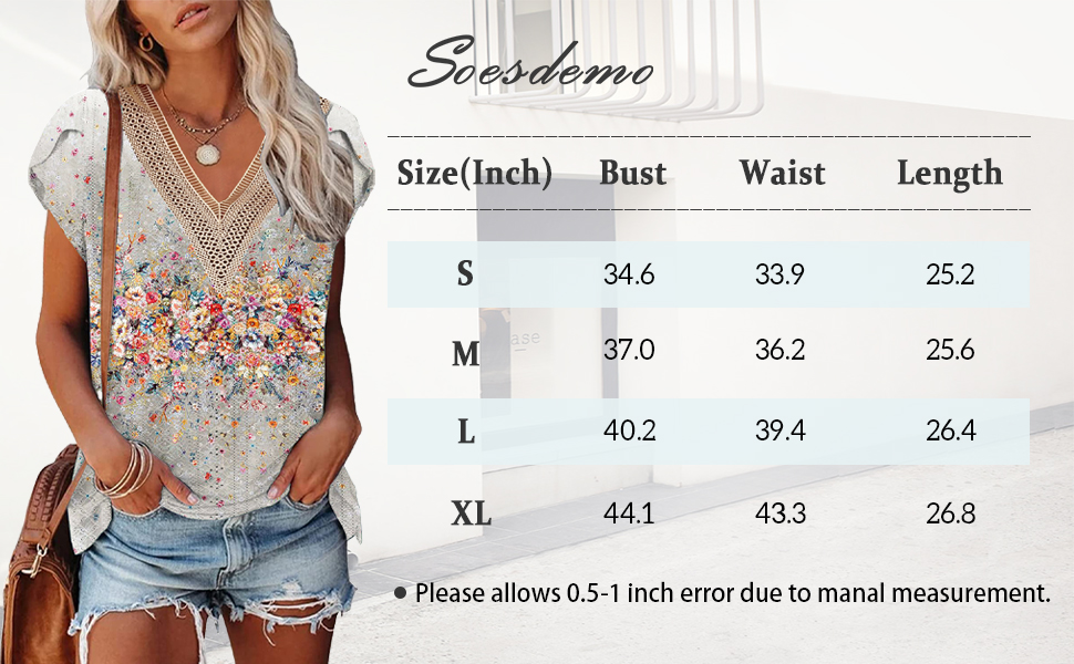 Womens Summer Tops Dressy Cap Sleeve Lace V Neck Hollow Floral Print Casual Loose Fit tunic shirts