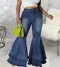 Women High Waist Patchwork Flare Jeans