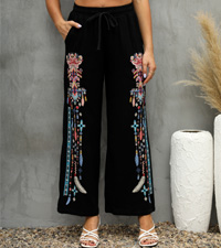 Womens Floral Embroidered Broad Feet Pants