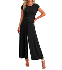 summer two piece lounge sets for women 2024 cap sleeve crewneck top wide leg pant casual outfit