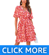 floral print boho dress for women short sleeve v neck ruffle tiered dress for women