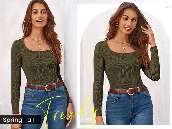 trendy basic long sleeve fitted tops for women club night out tee shirts for women casual dressy