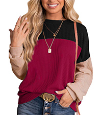 NEYOUQE Womens long sleeve shirts color block fall spring ribbed kintted tee shirt casual comfy tops