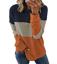 NEYOUQE Women Crewneck Pullover Sweatshirt Casual Fall Fashion Color Block Loose Long Sleeve Tops